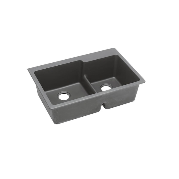 Elkay Quartz Classic 33 X 22 X 9-1/2 60/40 Double Bowl Top Mount Sink With Aqua Divide Greystone ELGLBO3322GS0 - main